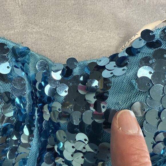 Scala Sequin Dress Blue Strapless Prom Formal Cocktail Fully Sequinned Size 6 - Picture 2 of 11